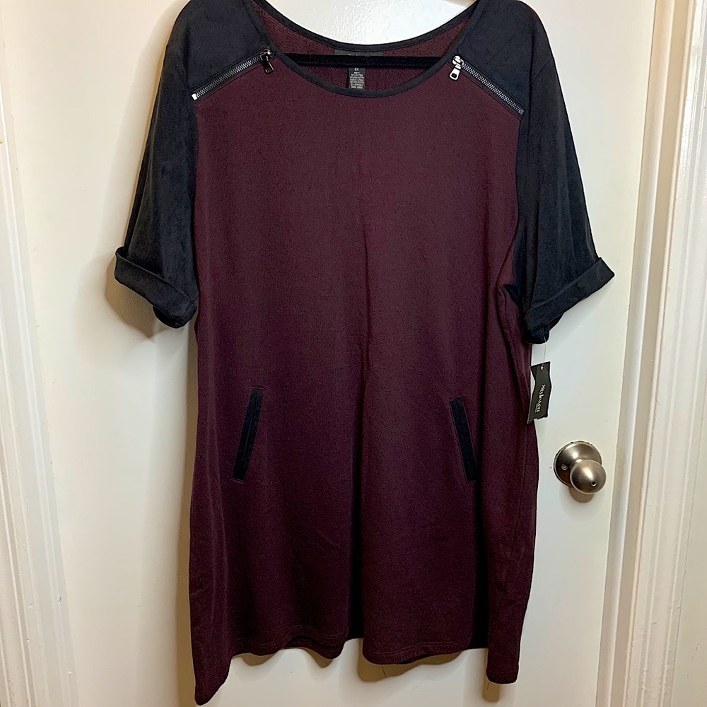 Style & Co Maroon dress with black suede trim. NWT